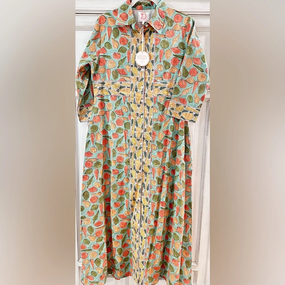 Victoria Dunn Green Floral Print Midi Dress with Coral and Yellow Accents - Picture 1 of 10